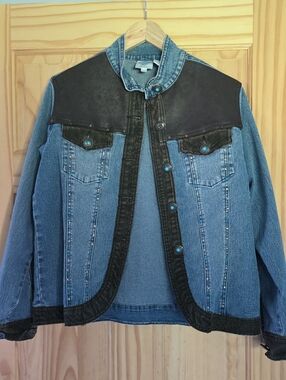 Diane Gilman Blue Denim Jacket with Black Trim and Turquoise Accents